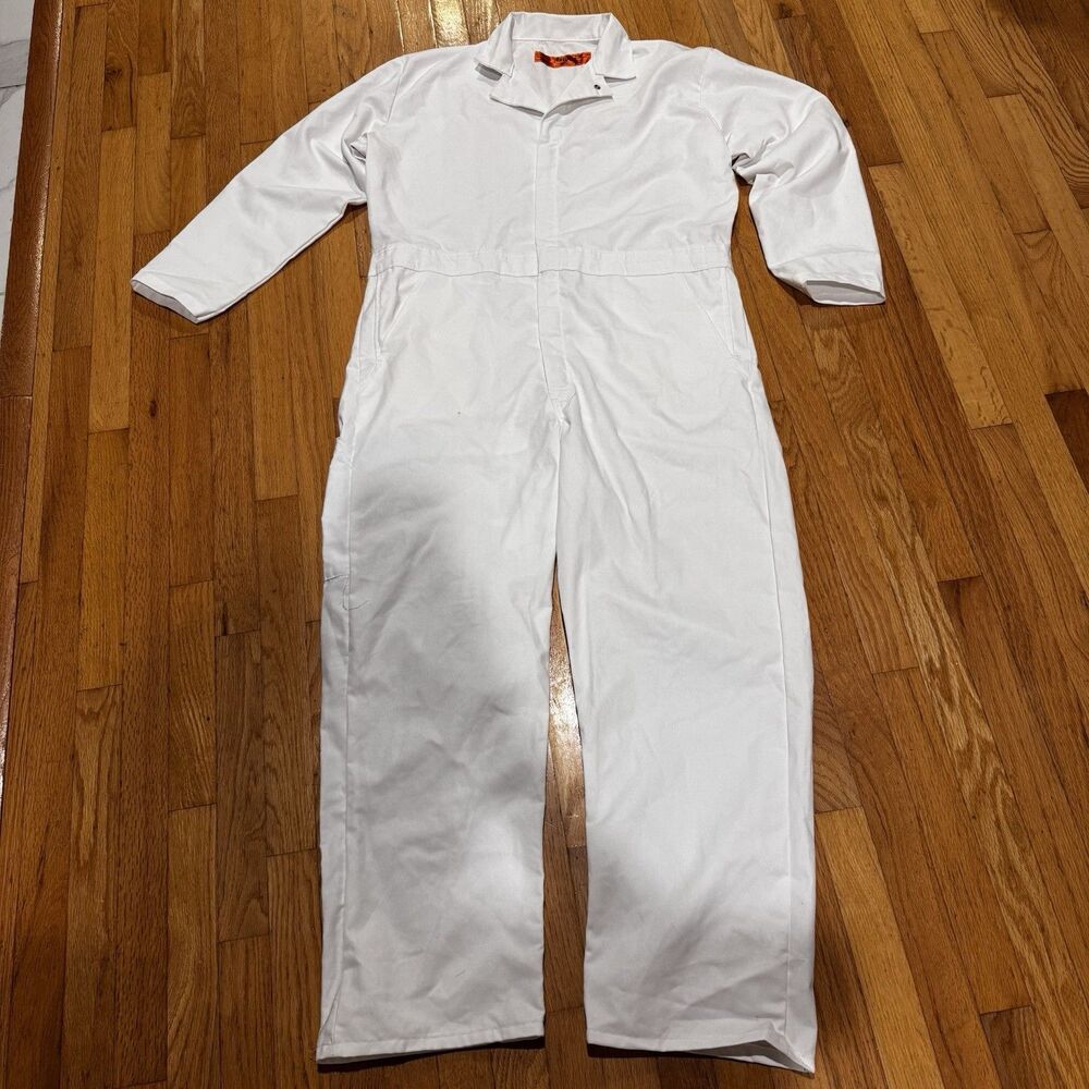 Red Kap Coverall Mens Large Long White Snap Up Boilersuit Jumpsuit Mechanic Work